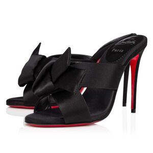 Christian Louboutin Matricia 100 Black Satin Bow Backless Sandal Heel Pump 36